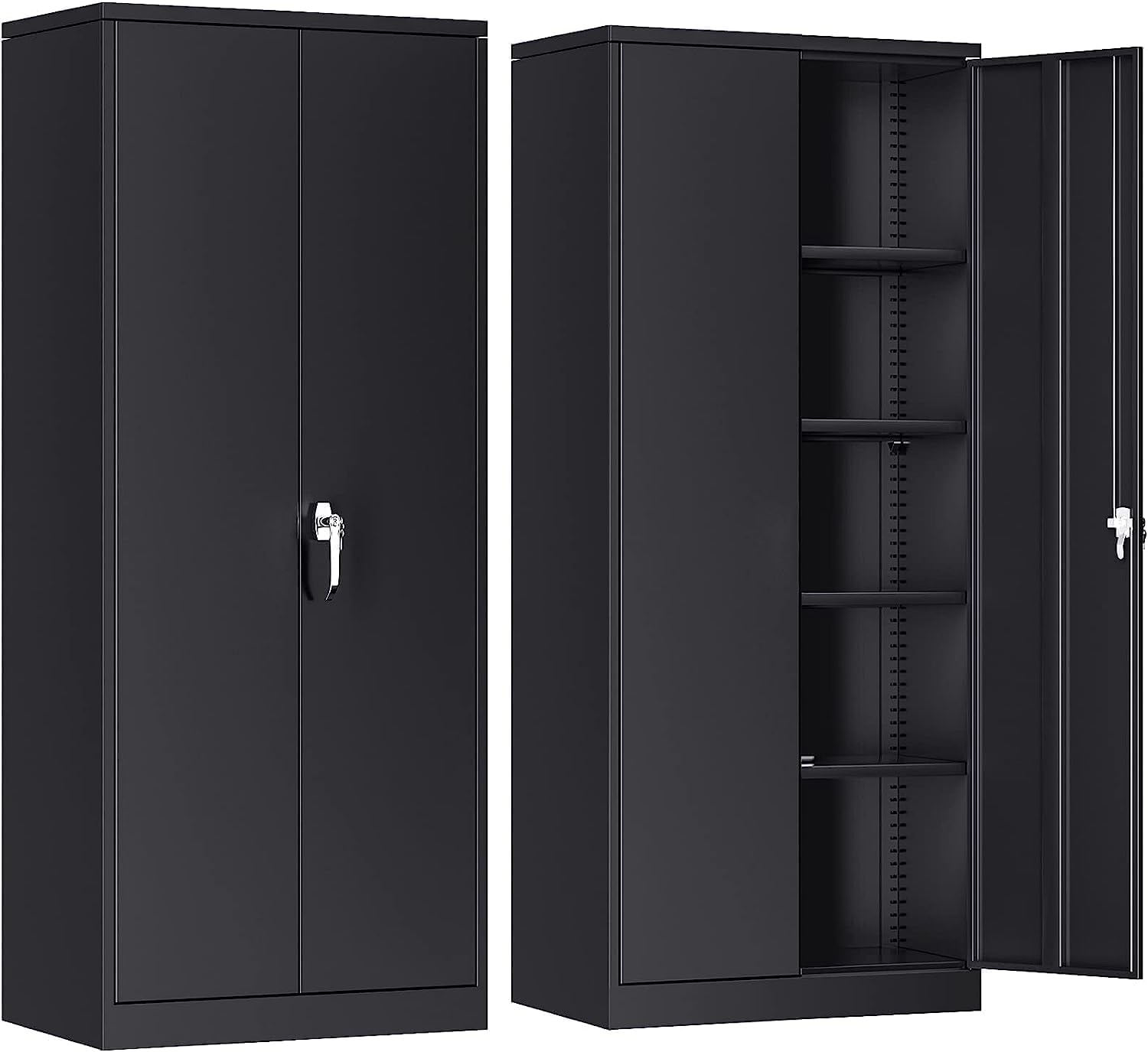 SUPEER Metal Storage Cabinet with 2 Door and 4 Adjustable Shelves,180CM Tall Steel Cabinet for Warehouse,Garage,Home,Office,Easy Assemble RequiredBlack