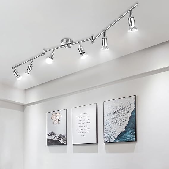 wowatt LED Ceiling Spotlight 6 Bulbs Silver Includes 6x 5 W GU10 6000 K Cool White Schwenkbar Deckenleuchte Strahler Innen Drehbar Deckenlampe Spots Chrom Spotleuchte für Küche Wohnzimmer Flur Schlafzimmer