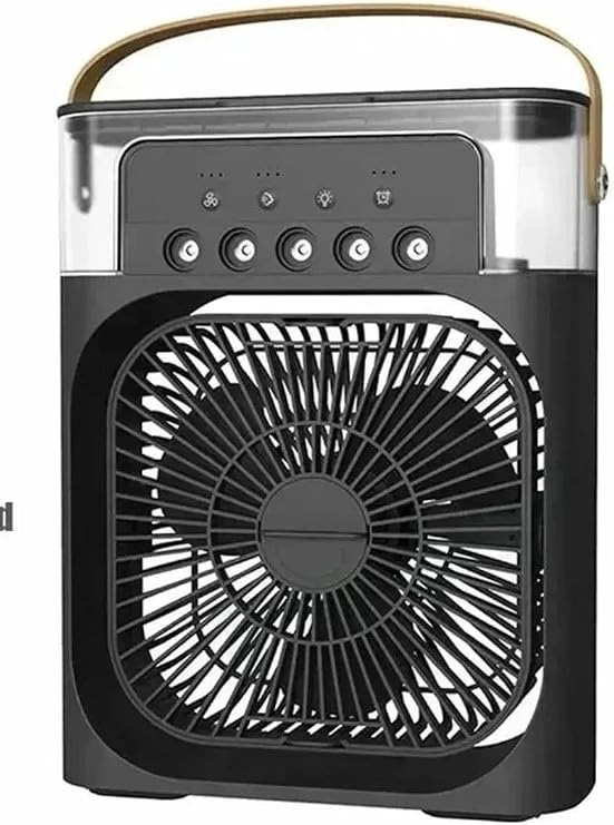 Portable Air Cooler, USB Mini Desk Fan with 3 Speeds 7-Colour LED Light, Air Conditioner, 600ML Water Tank & Handle – Quiet Evaporative Cooler for Home, Office, Outdoor (Black)