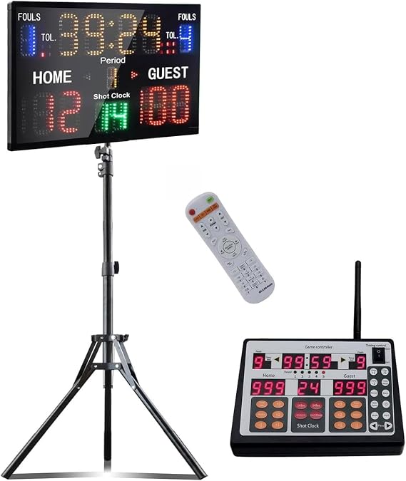 YZ LED Basketball Scoreboard with Shot Clock, Digital Scoreboard with Control Panel, Electronic Scoreboard with Timer Clock, Digital Score Keeper Outdoor
