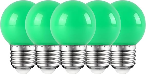 E27 Colored LED Bulbs 2W, Green G45 Round LED Bulb, for Wedding Bedroom Bar Christmas Holiday Party Decoration, 5 Pack