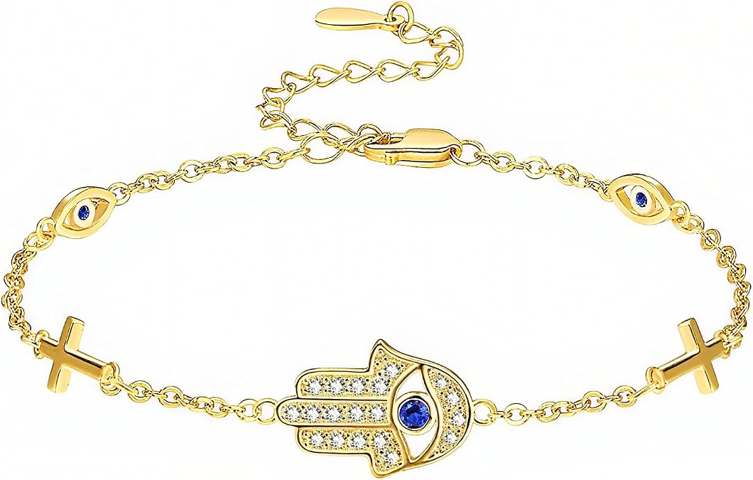 Dreamboat 925 Sterling Silver Gold Plated Evil Eye bracelet Women | Adjustable Amulet Protection Bracelets Nazar Spiritual Jewelry Gift