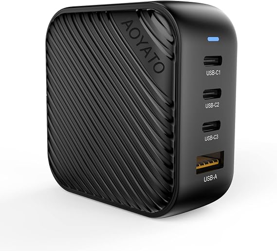 100W USB C Charger, 4-Ports GaN Wall Charger with 3 x Type C PD QC 3.0 Fast Charging Adapter and 1 USB-A Compatible with MacBook Pro/Air, iPad Pro, iPhone13 / 12, Type-C Laptop, Samsung Galaxy