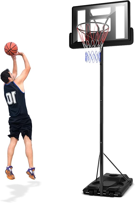 Goplus Portable Basketball Hoop Outdoor, 8.5-10FT Height Adjustable Basketball Stand w/39Inch Shatterproof Backboard, Fillable Base, 2 Nets, Indoor Ouside Driveway Court Basketball Goal for Adults
