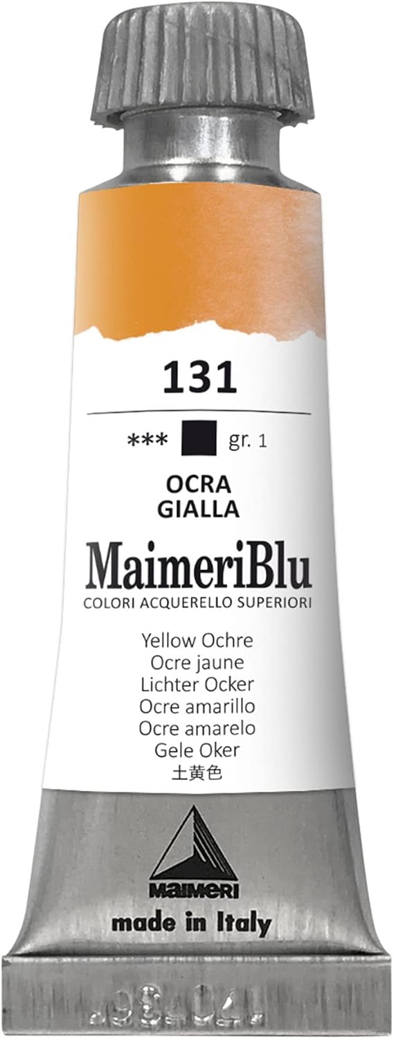 MaimeriBlu 12ml Single-Pigment Watercolor Paint - Yellow Ochre PY42 Professional Watercolor Paint - Lightfast and Transparent Watercolor Paint Tube for Artists