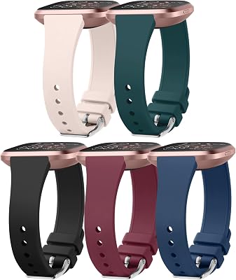 Slim Bands for Fitbit Versa 2 Bands Women Men, Soft Silicone Waterproof Watch Strap Wristband Replacement for Fitbit VersaLiteSE Smartwatch, 5 Pack