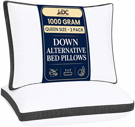 Queen Pillows 2 Pack Hotel Bed Pillows Down Alternative Gusseted 26x18