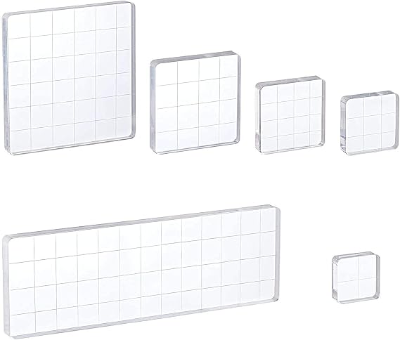 Whaline 6 Pieces Acrylic Stamp Block Clear Stamping Tools Set with Grid Lines for Scrapbooking Crafts Card Making, Assorted Sizes