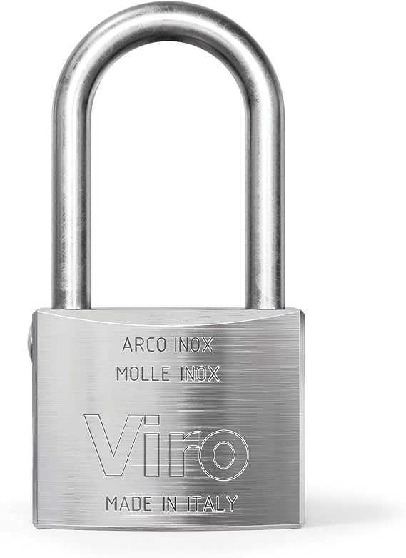 Viro | Sea Padlock, Corrosion Resistant, 40mm Brass Base, Stainless Steel Long Shackle, Snap Lock