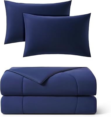 REST Buy 2 GET 30 Percent Off: Evercool Comforter Plus Pillowcases Bundle at 30% Discount, in Midnight Blue, Twin Size