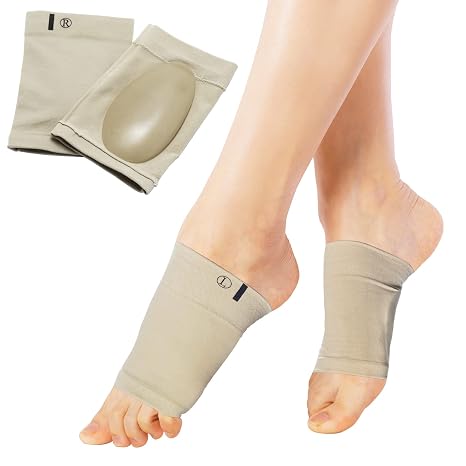 Arch Support Sleeves Compression Arch Support Plantar Fasciitis Relief Brace with Gel Pad Inside Metatarsal Foot Arch Supports for Flat Feet Arch and Foot Pain - Men Women (1 Pair Beige)