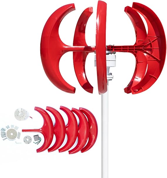 Wind Turbines 4500W, 12V 24V 48V 5-Blade Wind Vertical Wind Turbines Generator Kit, Red Low Noise Design Permanent Magnet Generator with Controller for Home, Boats, Street Lighting(12v)