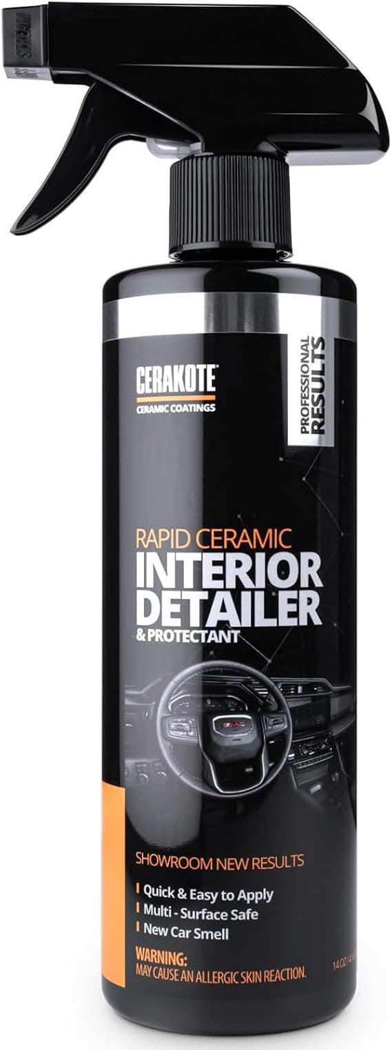 CERAKOTE Rapid Ceramic Interior Detailer and Protectant (14 fl oz.) Quick and Easy Multi-Surface Safe Interior Car Cleaner Spray Dry to the Touch Clean and Protect Your Car, Truck, or SUV | Multi-surface safe for dash, vinyl, leather, and plastic, dry to the touch finish, quick interior cleaning