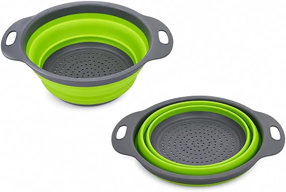 Collapsible Strainer Silicone Colander with Handles Kitchen Foldable Colander Sieve Eco Friendly Non Toxic Easy to Clean Kitchen Drainer for Pasta Fruits Vegetables BPA Free Food Strainers