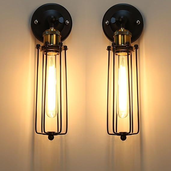 Chrasy 2 Packs Industrial Vintage Metal Cage E27 Wall Lamp