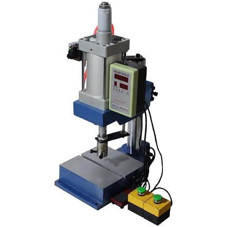 100V Pneumatic Punch Machine Cylinder Stroke Adjustable 1763 lbs/800 Kg Pressure Desktop Punching Press Machine with Display Controller