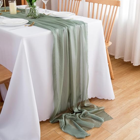 CHUQING Chiffon Table Runner Wedding Table Decoration Fabric Tablecloth Eucalyptus Green
