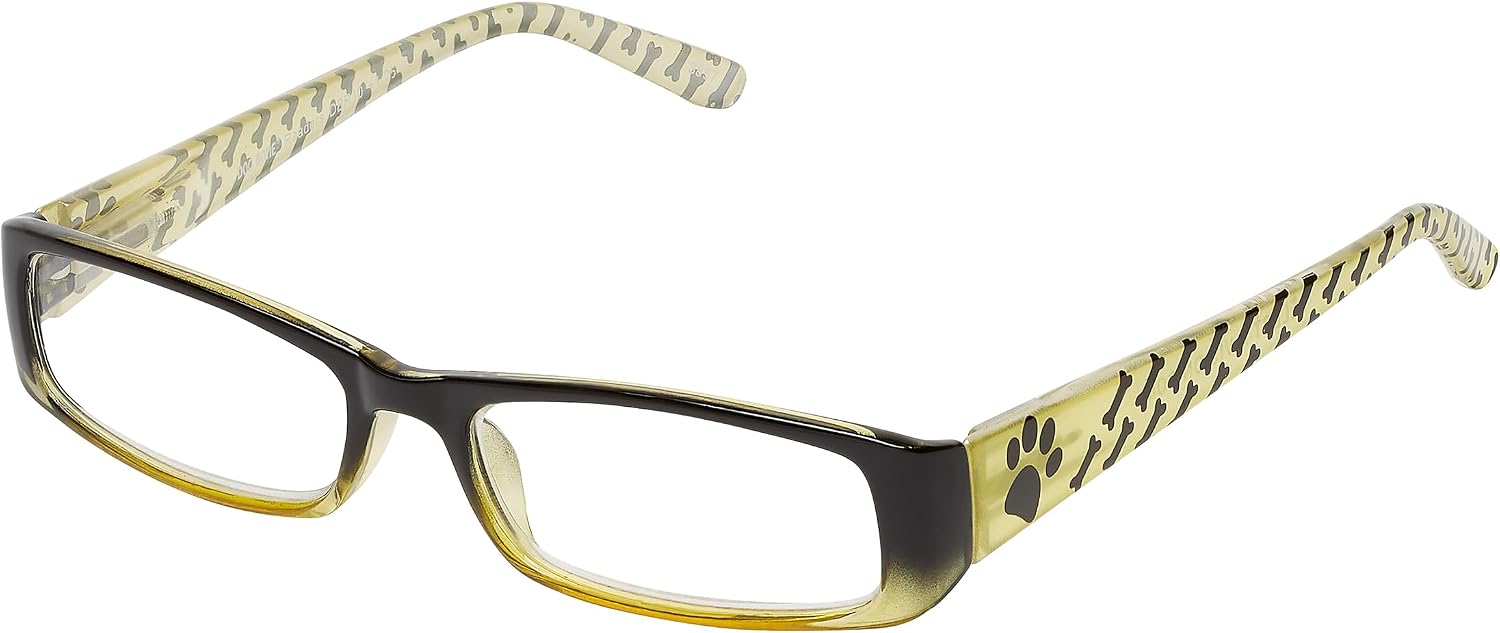 Select-A-Vision Dog Bone Rectangular Reading Glasses wPaw & Bone Design, Green, 2.00