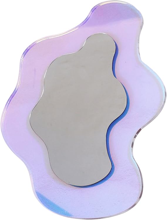 Wavy Mirror, Wavy Acrylic Mirror, Rainbow Irregular Aesthetic Vanity Mirror Frameless, Retro Mirror for Living Room, Bedroom, and Minimal Spaces Home Decor (8.27''x11.81'')