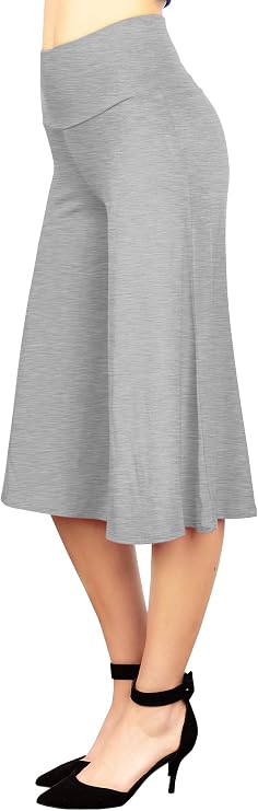 Made By Johnny Women's High Waist Wide Leg Palazzo Gaucho Capri Pants, Stretch Pull-On