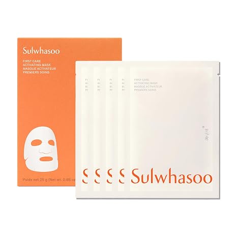 Sulwhasoo First Care Activating Sheet Face Masks | Korean Hydrating Face Mask | Hydrating Barrier Care with Ginseng & Vitamin C | Plumps, Illuminates & Smooths Dry | Available in 2 or 5 Pack