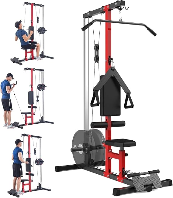 LAT Pulldown Machine, Multi-Functional LAT Power Cable Machine, High/Low Pulley Station & Row Cable Design, Adjustable Leg Support for Tricep & Total Body Training, Home Gym Equipment