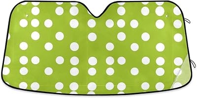 Car Windshield Sunshades Front Window Sun Shade Reflective UV Rays Protector Keep Your Vehicle Cool Visor Cover Shades for Truck SUV 57x32 Inch Grass Green White Dots