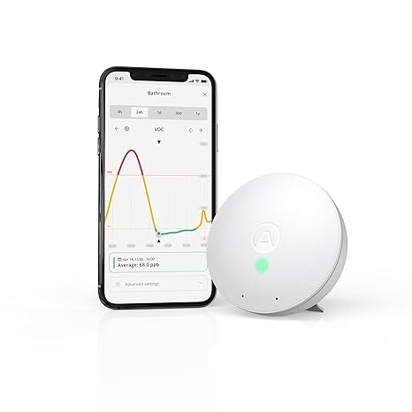 Airthings 292 Wave Mini - Indoor Air Quality Monitor with Volatile Organic Compound (VOC), Humidity and Temperature Detectors, Cable-Free