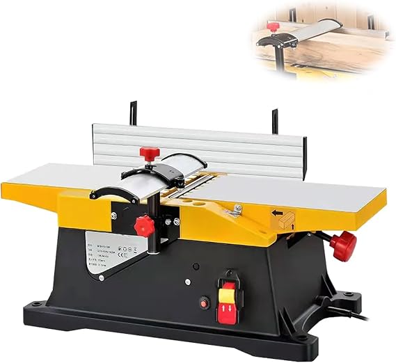 6 Inch Desktop Electric Planer, 1800W Mini Multifunctional Benchtop Jointer, 12000r/min Multi-Angle Adjustable Household Electric Woodworking Planer