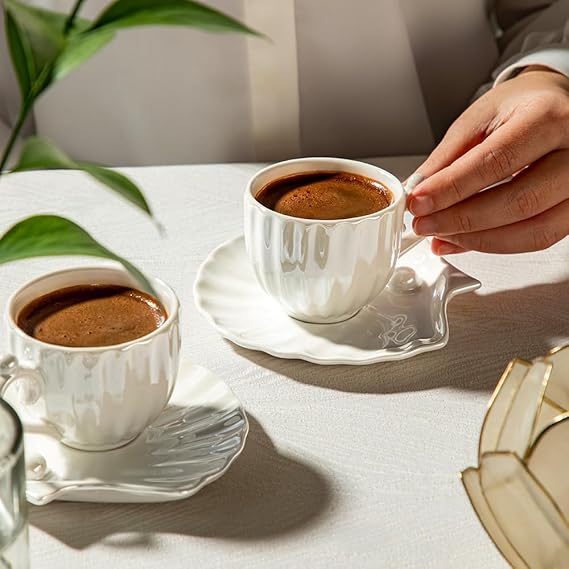 Nehir Perla 6 Kişilik 12 Parça Porselen Kahve Fincan Takımı Beyaz, 8697076300343