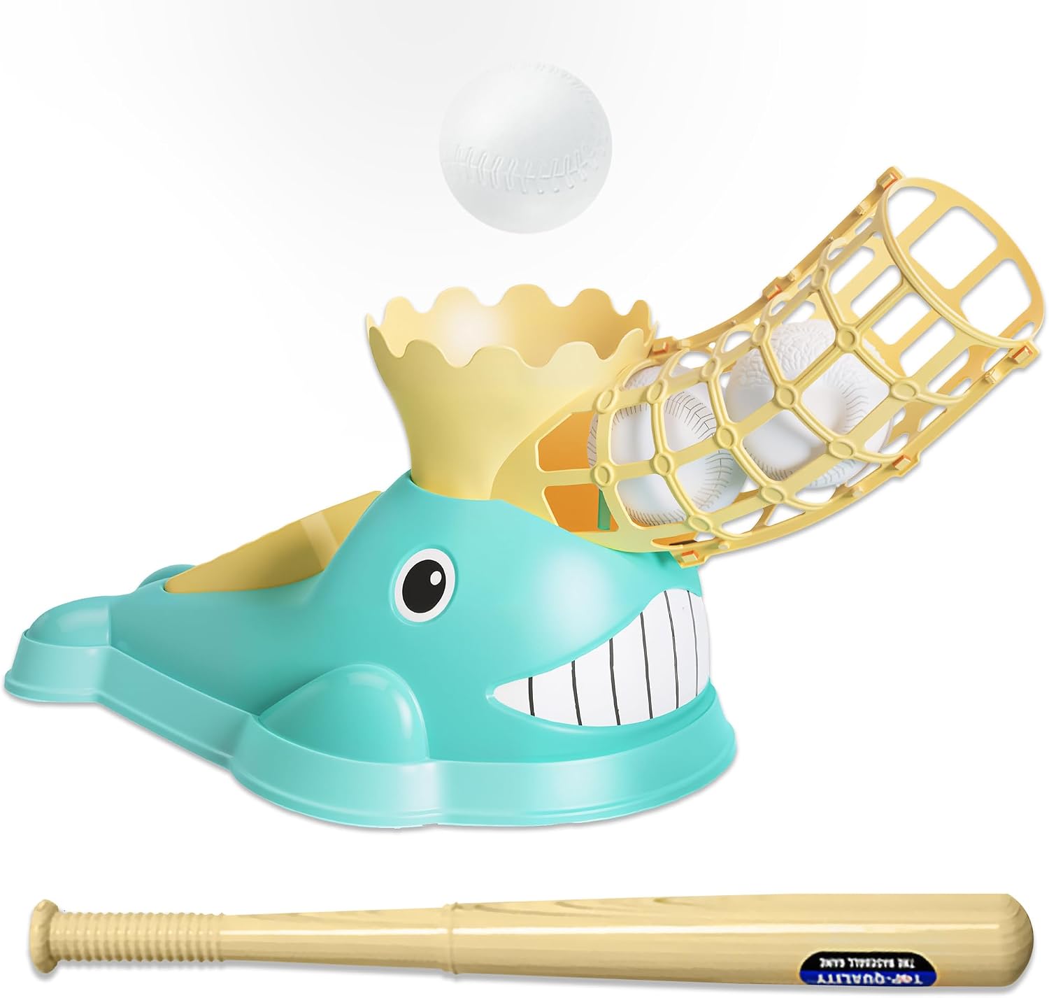 Timetome Kids Baseball Pitching Machine, Baseball Launcher for Kids with 3 Plastic Baseball, Collapsible Bat Sport Gifts for Boys