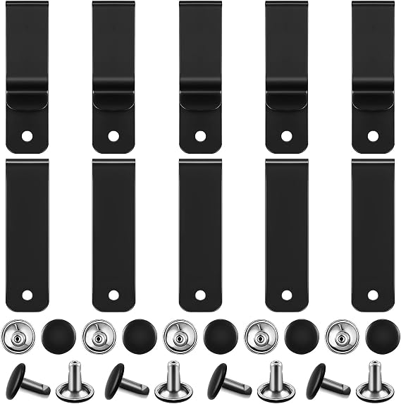 Weewooday 10 Pcs Metal Belt Holster Clips, Black, Single Hole Spring Buckle | Leather Belt Compatible, Knife Sheath Attachment Clips, DIY Leather Craft Hardware with Screws, Durable Black Finish