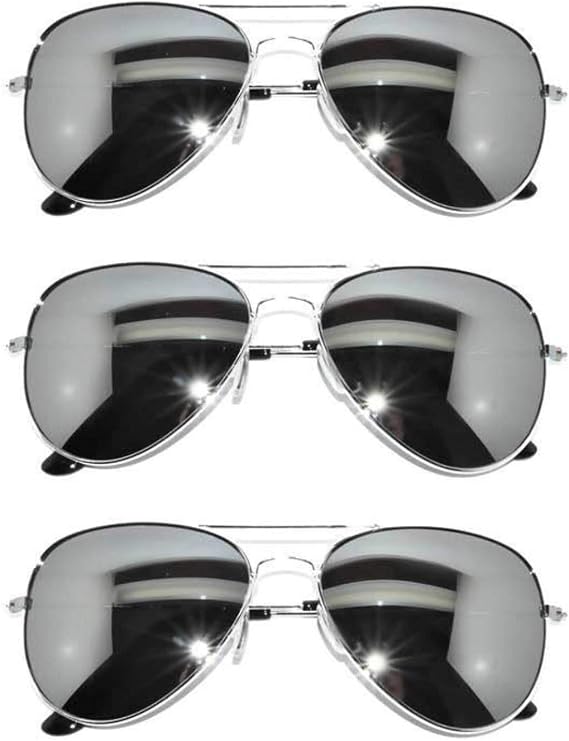 OWL Set of 3 Pack Aviator Style Sunglasses Colored Metal Frame Mirror Lens Smoke Lens