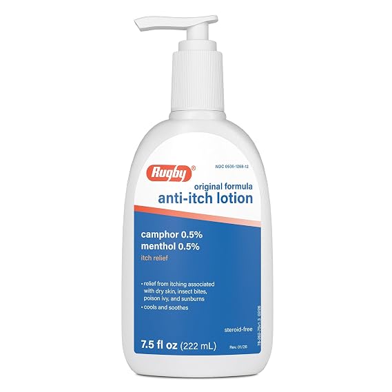 Rugby Anti-Itch Lotion, Camphor 0.5% & Menthol 0.5%, 7.5 Fl Oz | Cooling & Soothing Skin Relief Topical Anti-Itch Lotion for Adults & Children Ages 2+, Steroid-Free Formula