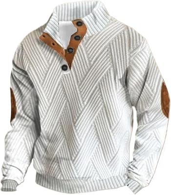 Mens Ribbed Knitted Grunge Sweater Casual Quarter Button Pullover Sweater Long Sleeve Textured Knitted Sweaters