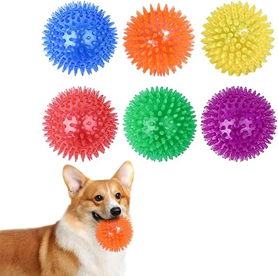 6Pack Dog Squeaky Balls, Spiky Dog Balls with Squeaker, Squeaky Dogs Toys Ball, High Bounce Rubber Spike Small Dogs Ball for Puppy Rubber TPR, Teething Cleaning, Small and Medium - 5.5cm