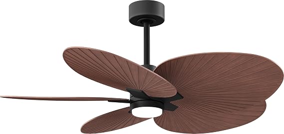 Matthews Fan Company AKTPLK-BK-WN Alessandra Tropical Wet Rated 48" Ceiling Fan with Light and Remote, Silent DC Motor, 3 Palm Leaf ABS Blades, Matte Black with Walnut Tone