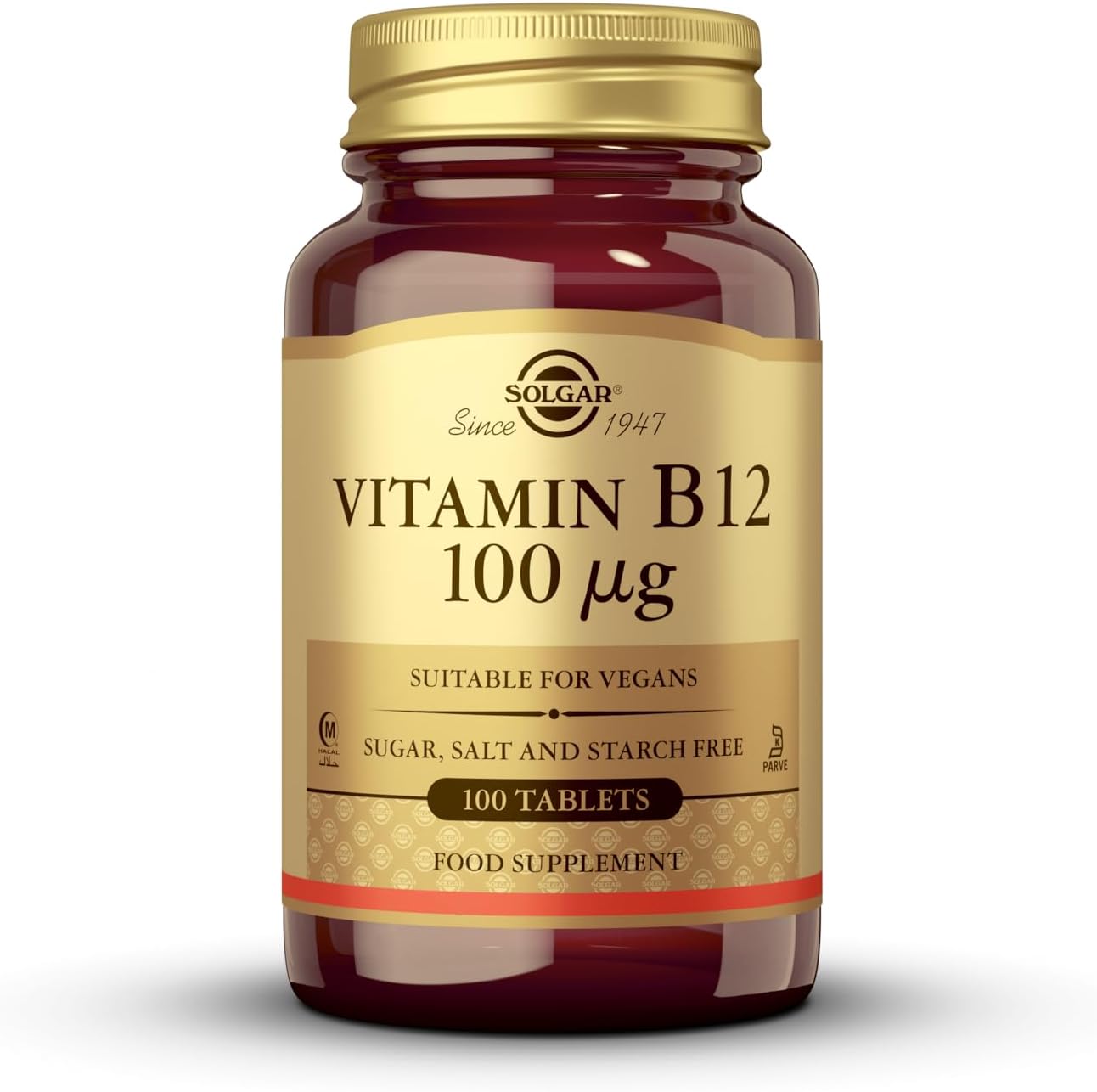 Solgar Vitamin 100 µg B12 Tablets - Pack of 100 - Easy to take Form - for Healthy Nervous System, Heart and Mind - Red Blood Cell Formation - Vegan