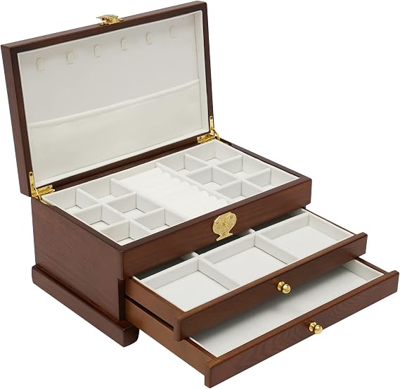Extra Large 3 Layers Wooden Jewelry Box Jewelry Case Cabinet Armoire Ring Necklacel Gift Storage Box Organizer(3 Layers,Brown)