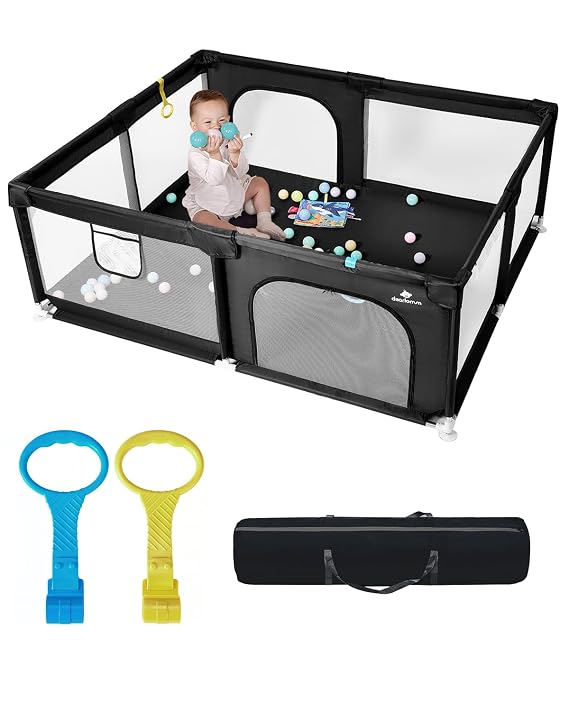 Baby Playpen, 71"x59" Extra Large Playard Safety Fence for Toddlers (Black)