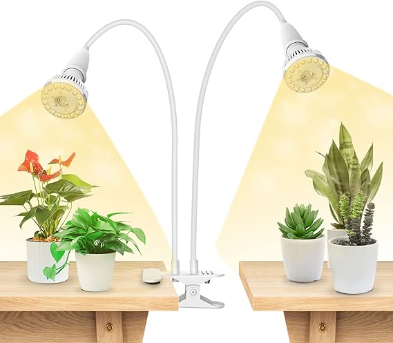SANSI Grow Lights for Indoor Plants, 20W Clip-On Gooseneck LED Plant Lights | Lifetime Free Bulb Replacement, Plant Lights for Indoor Growing, 2-Head No Timer, Full Spectrum LED Grow Light, High PPFD