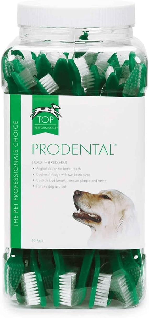Top Performance ProDental Dual-End Toothbrushes Convenient Toothbrushes for Cleaning Pets' Teeth, 50-Pack