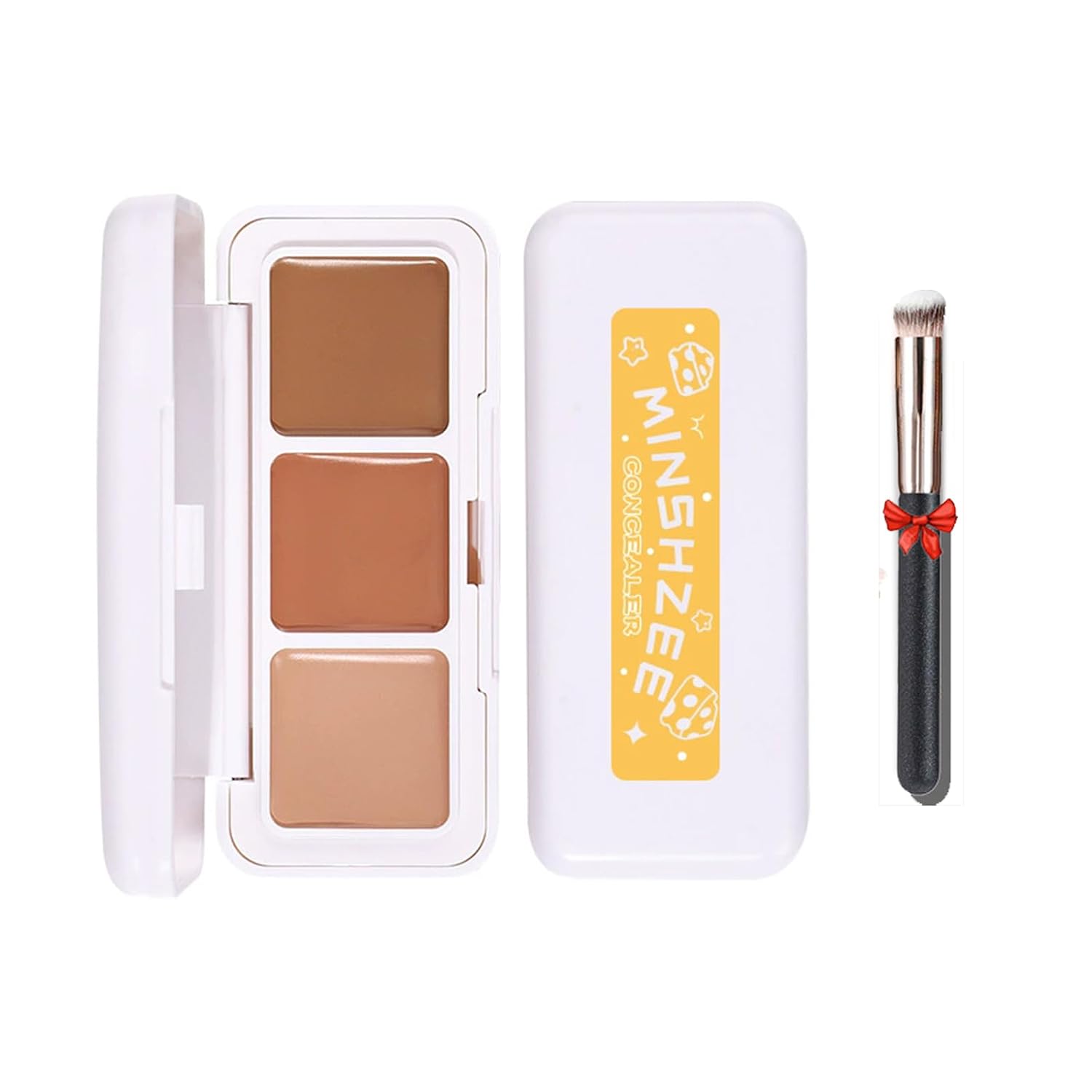 3-in-1 Concealer Cream Concealer Pimples and Dark Circles Long-Lasting Makeup Palette Does Not Clog Pores with Concealer Brush Natural Skin Tone (Set)