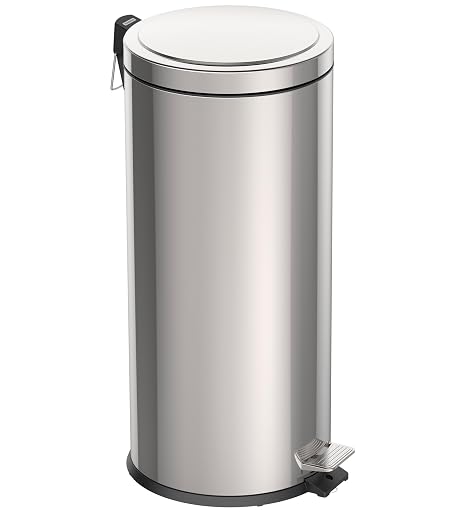 Tramontina 30 Litre Kitchen Indoor Outdoor Rubbish and Waste Bin with Pedal, Metal Stainless Steel, 29.5 cm Diameter x 65.5 cm Height, 94538130
