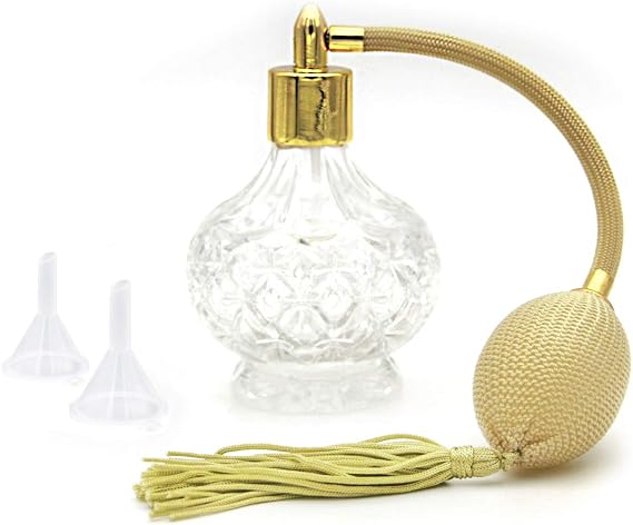 Pro 3 ounce Perfume Atomizer Vintage Style Perfume Bottle Gold Long Spray Tassels Atomizer Pump Refillable Glass Bottles Makeup Tool perfume bottles + 2Pcs Canned Funnel