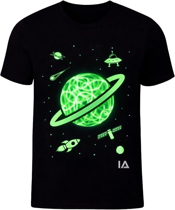 Illuminated Apparel Kids Outer Space Planets Interactive Glow in The Dark T-Shirt - Fun for Birthday Parties