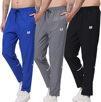 Men's Athletic Sweatpants, Men's Running Jogging Bottoms, with Elastic Zip Pockets, Pack of 3