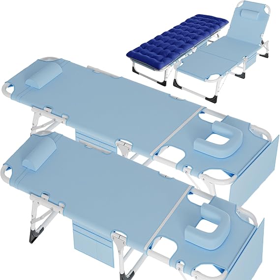 Slsy Face Down Folding Lounge Chairs Outdoor, Adjustable Sleeping Cot Chair, Portable Folding Bed Cot Chaise Lounge Chairs for Outside Beach Lawn Camping Pool Sun Tanning