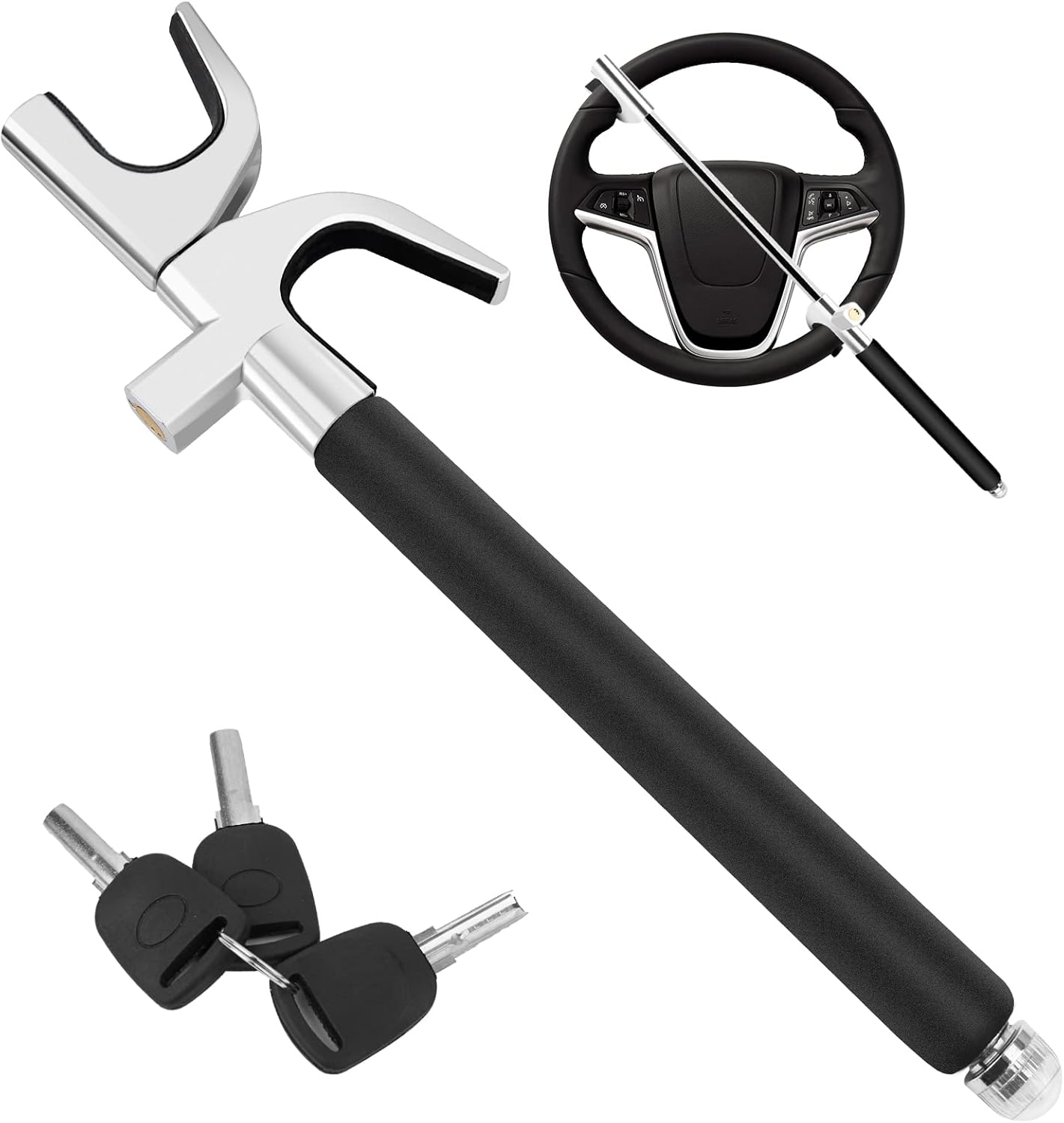SURDOCA Multifunction Steering Wheel Lock – High Security Anti Theft with Window Breaker – Universal Car Wheel Lock – Easy Installation Fit for Auto Truck SUV Van