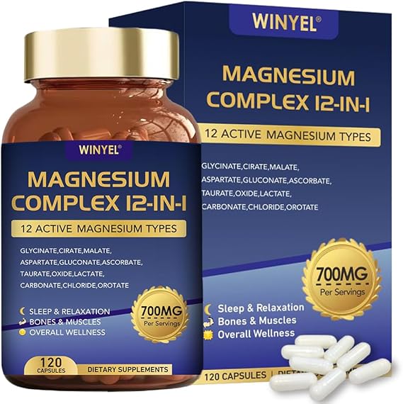 Magnesium Complex 700mg 12 in 1 Magnesium Supplement with Glycinate, Citrate, Malate | Sleep, Calm, Muscle Relaxation, Heart Health Support | Vegan 120 Capsules
